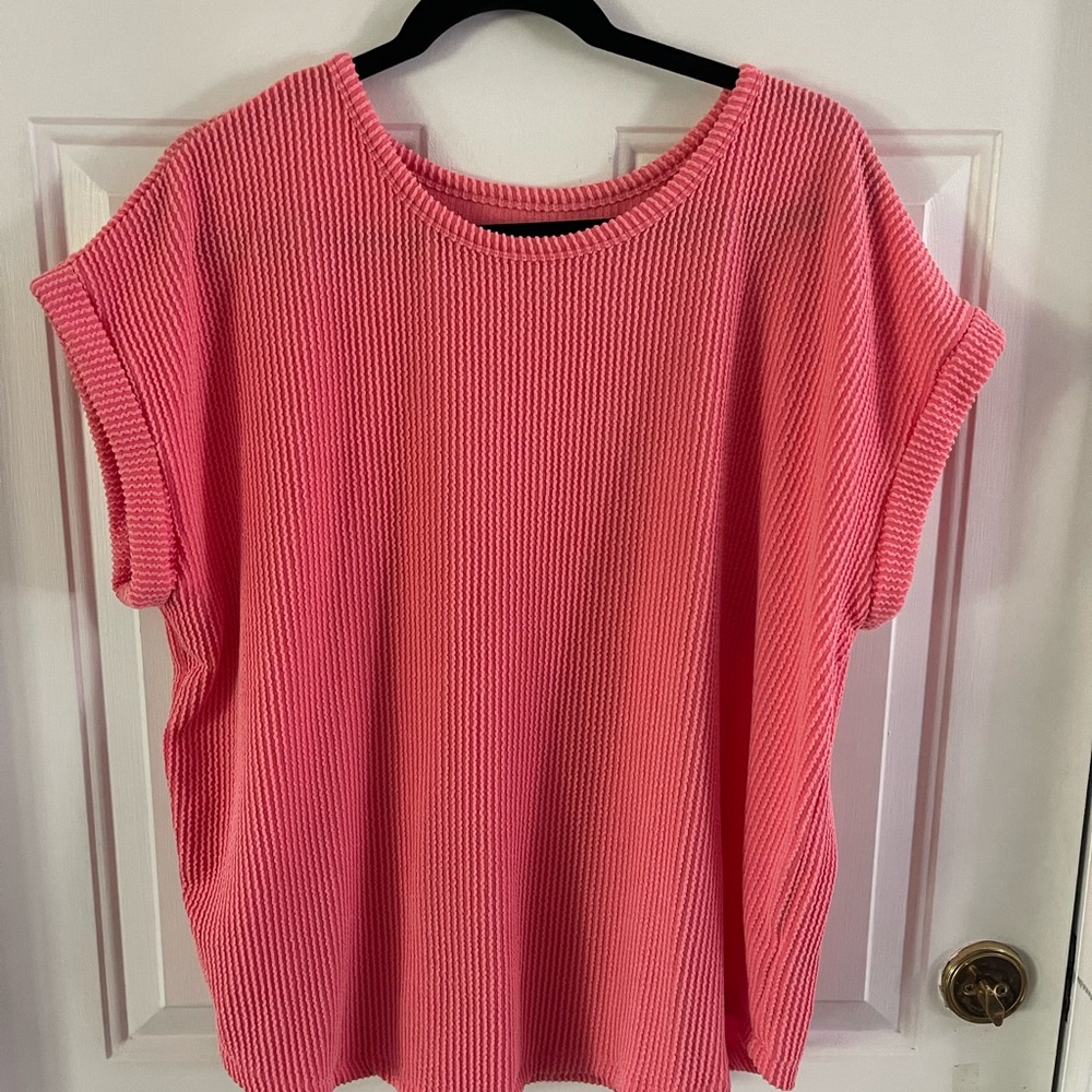 Vibrant Coral  Women's Short Sleeve Knit Top